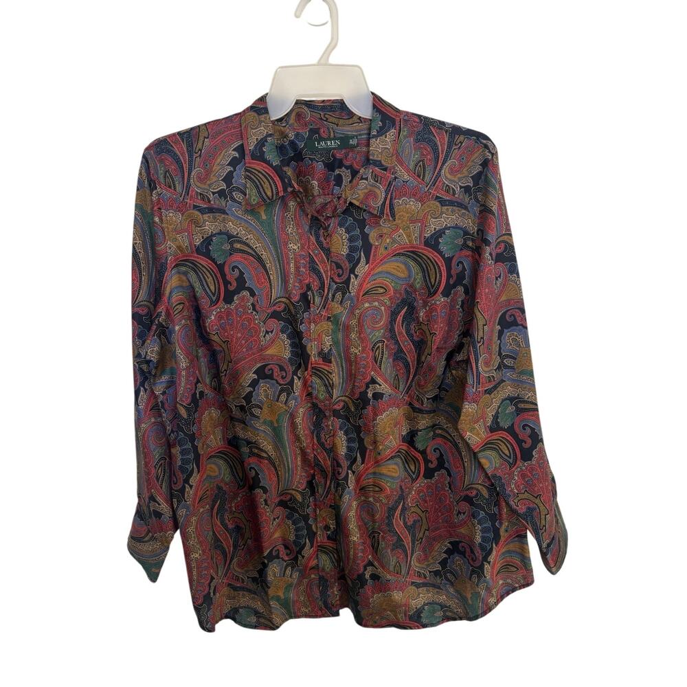 Lauren Ralph Lauren Navy Red Paisley Print Button Down Shirt 3X Cotton Boho